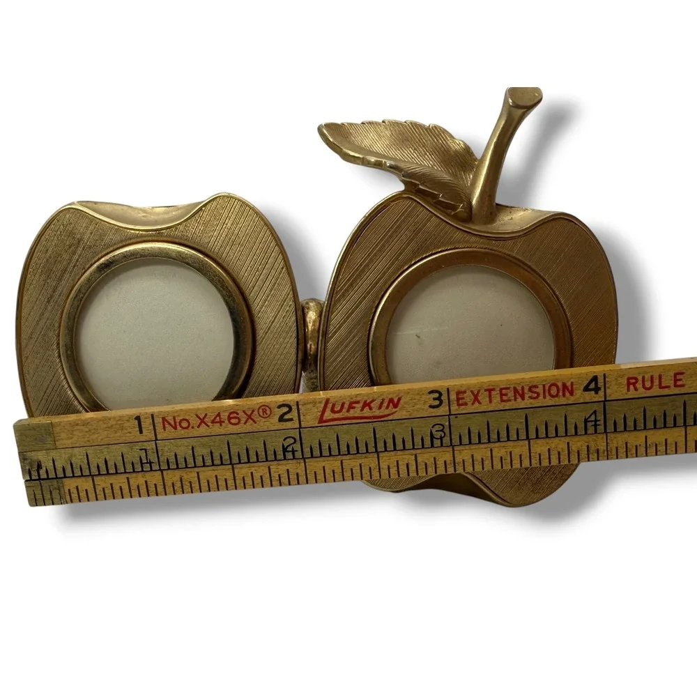 Vintage Ted Arnold Ltd Brass Double Apple Picture Frame Figural Mid Century